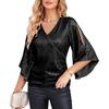 Women's Spring and Autumn Fashion Sequin Hipped Trumpet Sleeve V-neck Slim Party Pullover Top