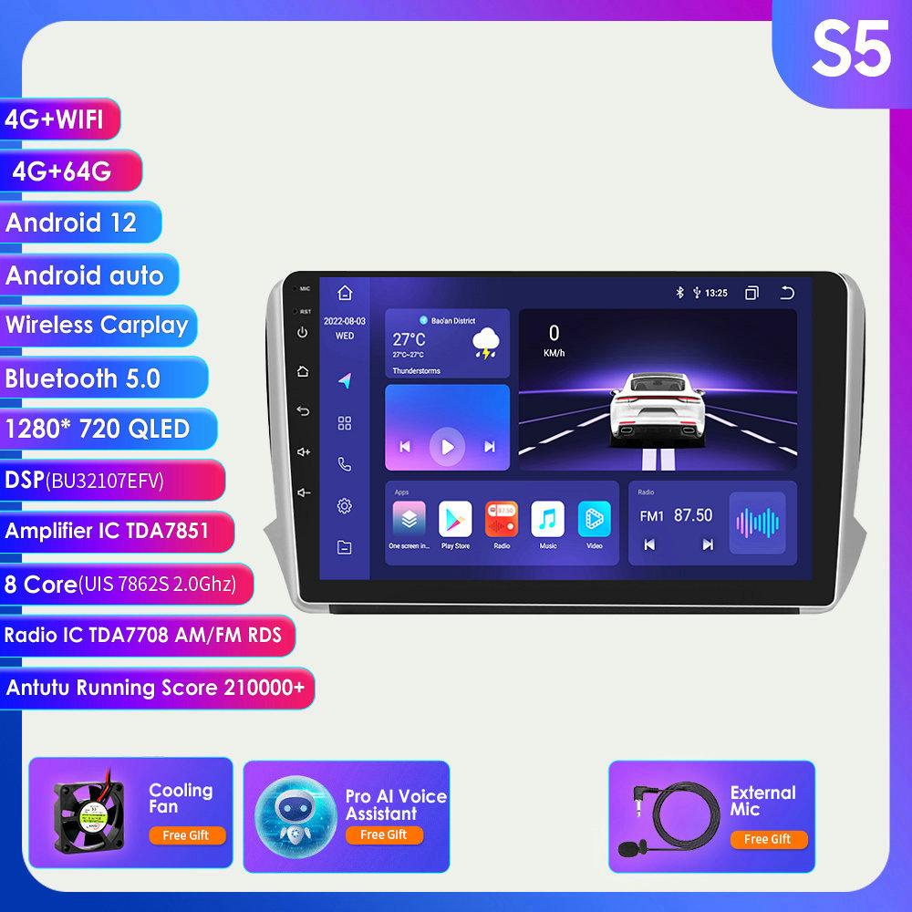 Автомобильный мультимедийный плеер Carplay 2 Din Android 12 для Peugeot 208 2008 Series 2012-2018 навигация GPS Авторадио Стерео DSP BT SWC DVR Cam Bluetooth DAB
