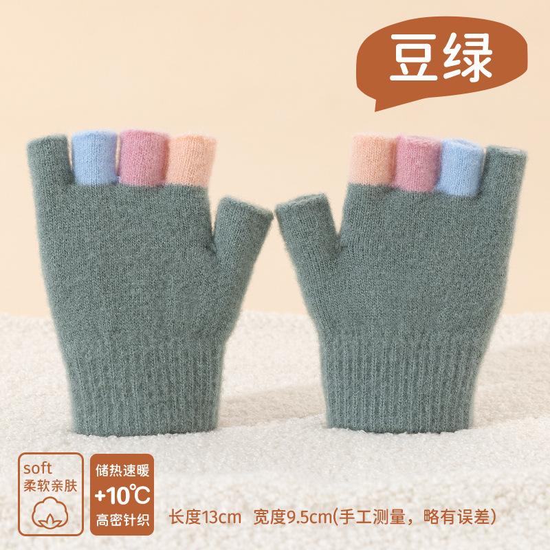Детские шерстяные перчатки на осень и зиму, студенты пишут домашнее задание, чтобы согреться, с половиной пальцев, мультяшные перчатки для мальчиков и девочек, показывающие пальцы