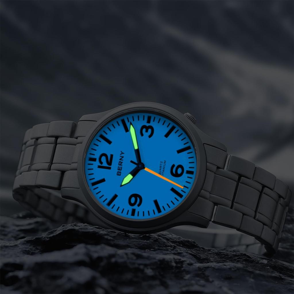 BERNY Titanium Watch Men Watch Watch Japan Sweep Seconds Quartz Movement VH31 5ATM Waterproof Analog Quartz Watch Super Luminous Sapphire Glass Men's