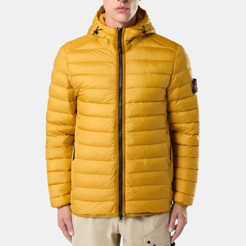 STONE ISLAND FW24 Нейлон Пух-TC Водонепроницаемая С капюшоном На молнии Длинный рукав Легкая Стеганая куртка Унисекс куртки Горчично-желтый 811540324-V0034