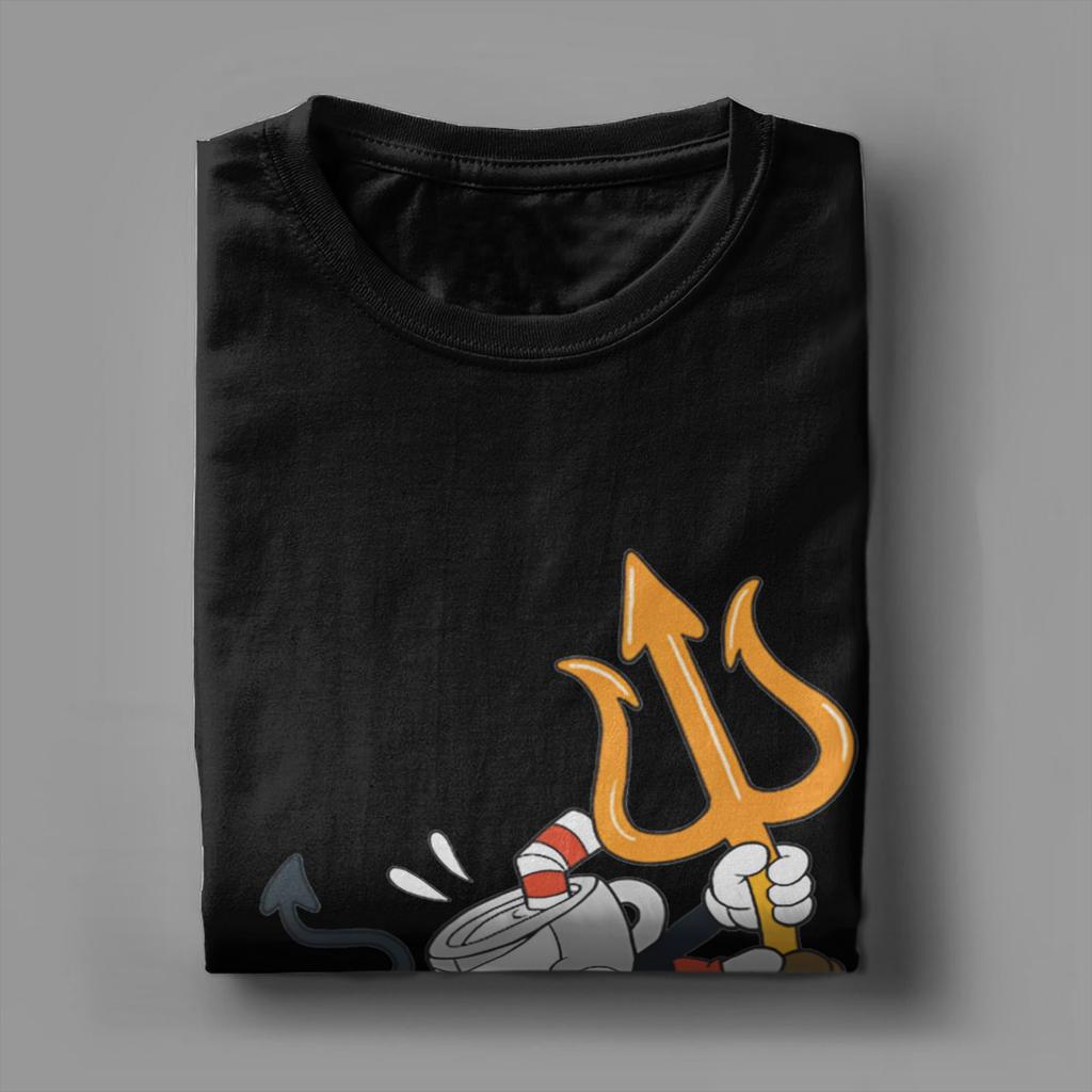 Cartoon Cuphead and Mugman Game T-Shirts for Men Humor Cotton Tees O Neck Short Sleeve T Shirt Printed Tops