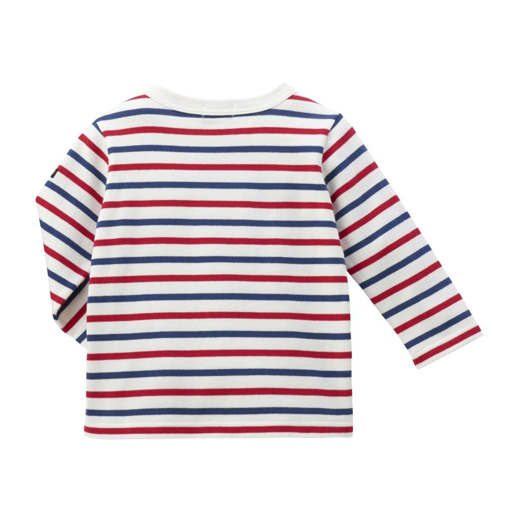 MIKI HOUSE Double B Long Sleeve Thick Border with Bear Made in for Boys and Baby and Kindergarten and School Red and Navy T-Shirt, Design, Japan,