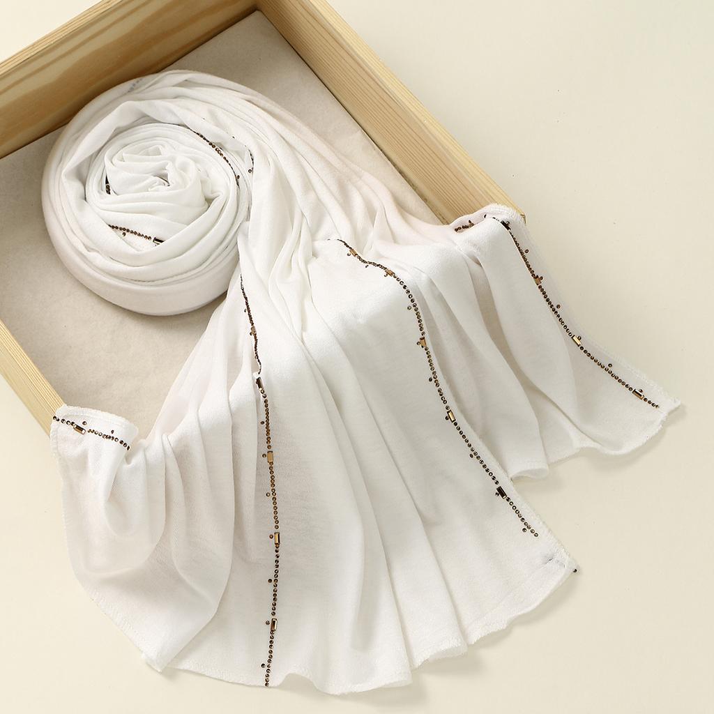 Мусульманский трикотажный хиджаб шарф с мерцающей отделкой из страз головной платок женский премиальный хлопковый трикотажный шаль роскошный дизайн тюрбан однотонные обертывания