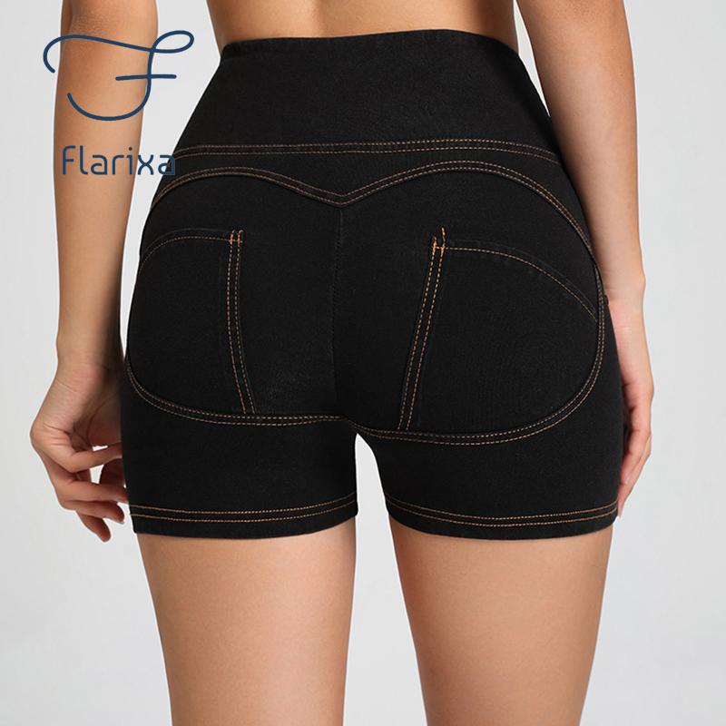 Flarixa Женские трусики для поднятия ягодиц с высокой талией, нижнее белье с контролем живота, шорты-футляр на плоской талии, джинсовые шорты на пуговицах, корректирующие брюки