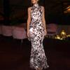 Autumn Dress Women's Elegance Slim Leopard Print High Neck Halter Dress