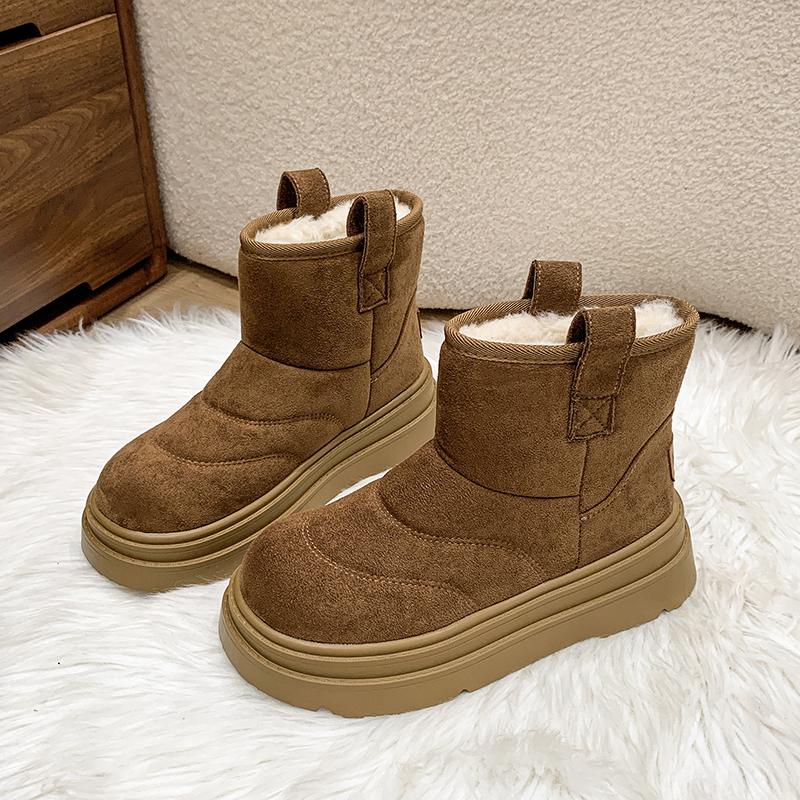 Ботильоны на платформе из замши для снега, женские туфли на плоской подошве из плюшевого хлопка, тренд 2025 года, новые теплые зимние прогулочные нескользящие модные ботинки Mujer