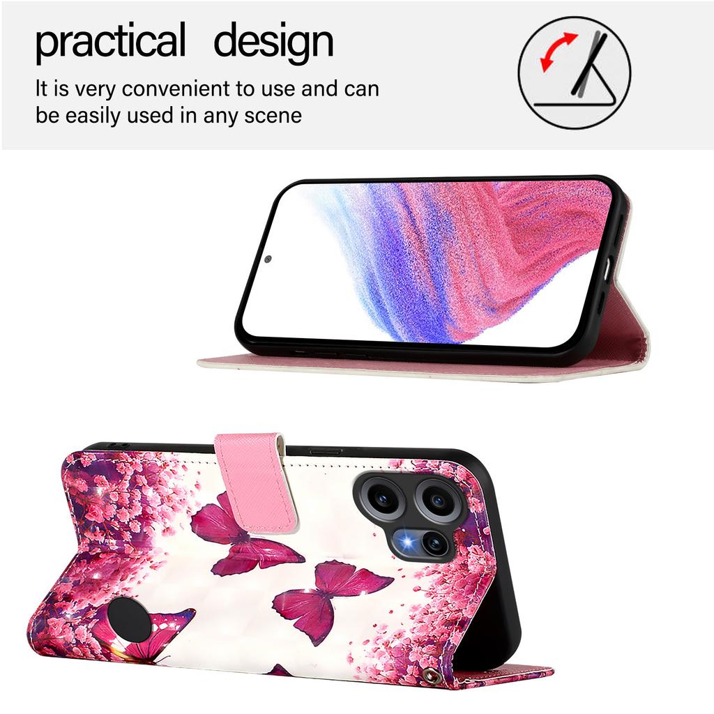 Для Nothing CMF Phone 2 Pro Кожаный чехол с принтом, кошелек-подставка, мобильная крышка с ремешком