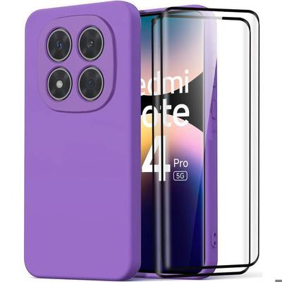 Чехол для Xiaomi Redmi Note 14 Pro 5G - Матовый силикон фиолетовый + 2 закаленных стекла - E.F.Connection®