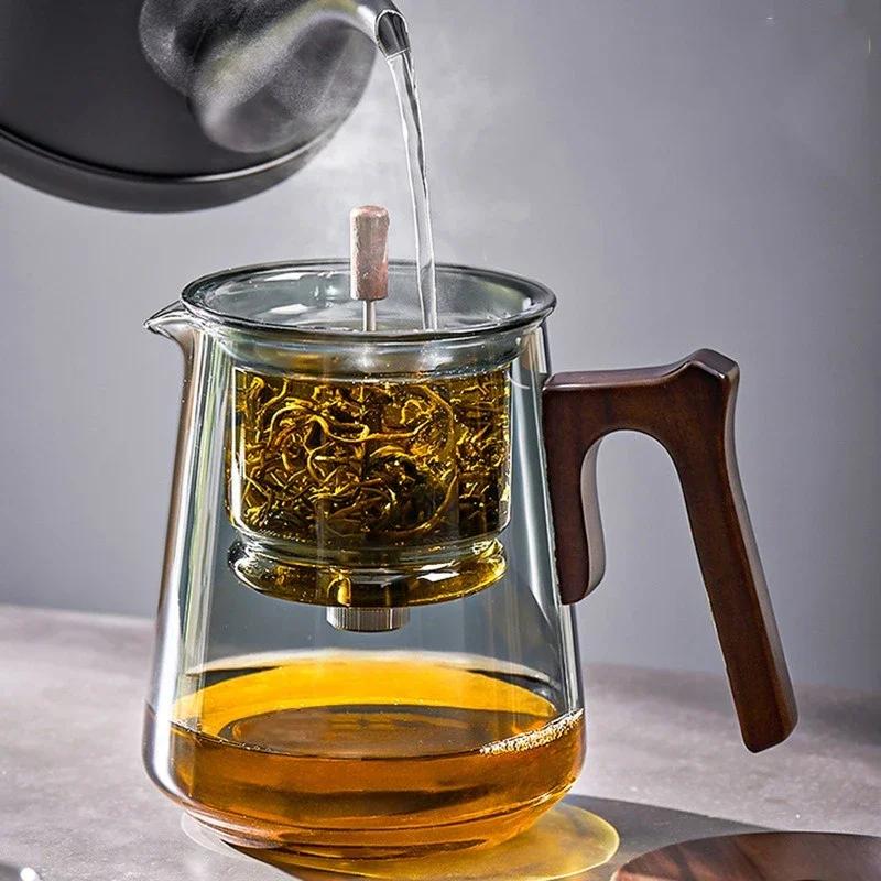 Стеклянный чайный сервиз, цветочные чайники с ситечком для чая, прозрачный стеклянный термостойкий чайник для офиса и дома, стеклянный чайник для заваривания чая