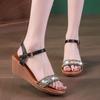 Women's  Summer Fashion Wedge Heel Sandals Crystal Buckle Strap Dress Sandals Classic Plus Size Ladies Shoes for Daily