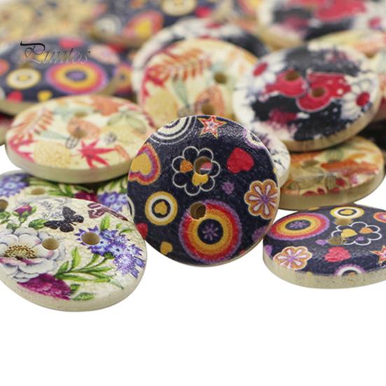 50 шт./пакет, 2 отверстия, нежная милая деревянная пуговица с отверстиями для домохозяйки