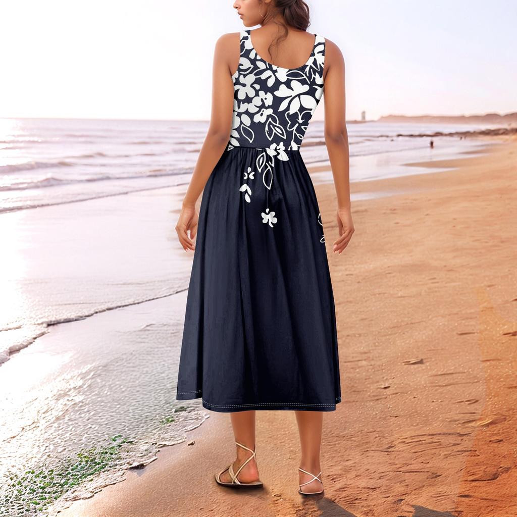 Women's Summer Spring Casual Floral Sundress Sleeveless Beach Vacation Flowy Boho Tank Midi Dresses
