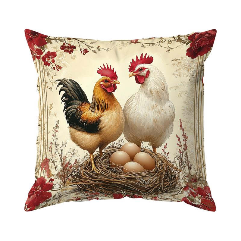 Retro Farmhouse Rooster Cushion Covers 18X18Inch Couch Throw Pillow Case For Car Pillowcase Living Room Christmas Decoration