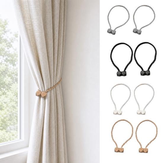 1 Pair Magnetic Curtain Tiebacks, Twisted Rope Curtain Holdbacks, Simple Decorative Draperies Holders for Bedroom Living Room Kitchen