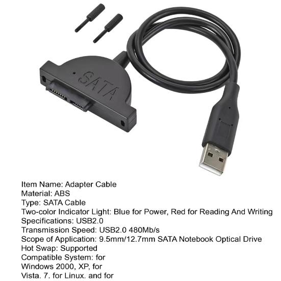 USB 2.0 To 7+6 13-Pin SATA Adapter Cable for Laptop Compact Disc DVD ROM Drive 480Mb/s High Speed Transfer DVD Optical Drive Convertor Cord
