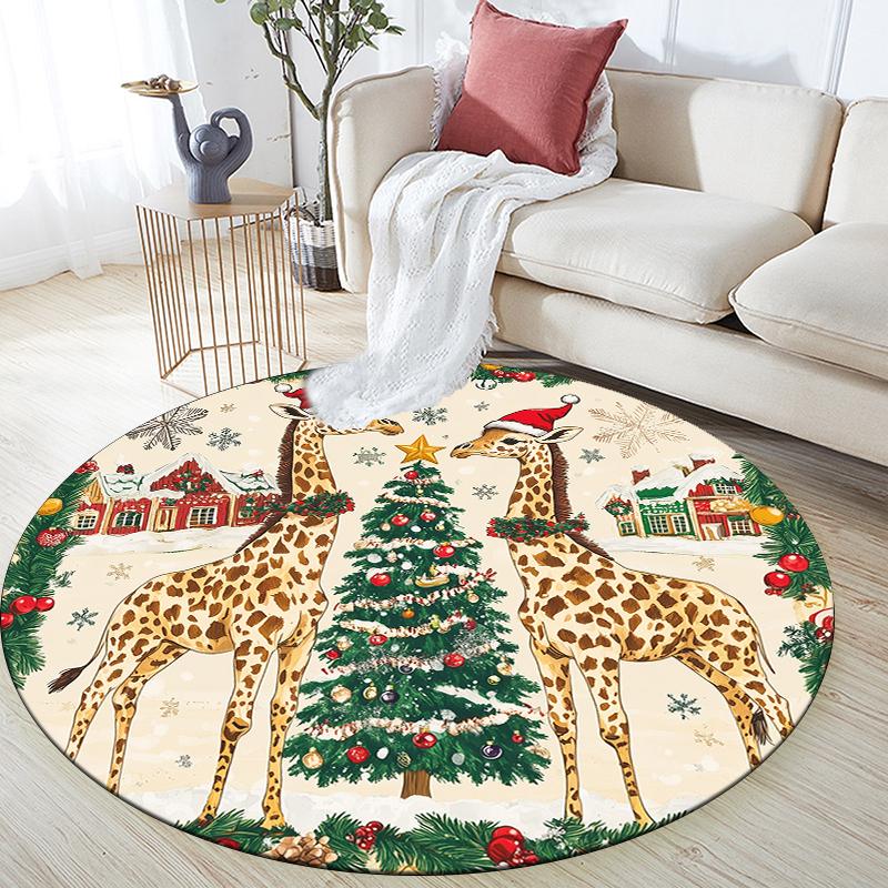 Giraffe with Wreath pattern round rug,Carpet Rug for Living Room Bedroom Sofa Playroom Decor,Non-slip Floor Mat,Holiday Gifts and Birthday Gifts