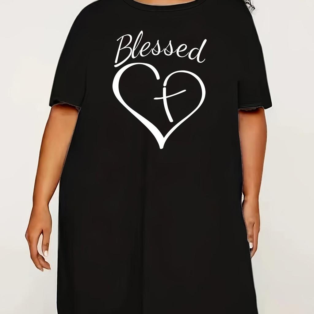 Women's Loose Homewear Plus Size Nightgown 3D Printed Heart Short Sleeve T-Shirt Tops Long Tops Micro Stretch Dresses
