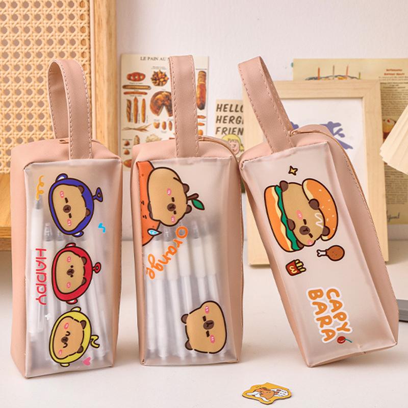 Capybara Transparent Pencil Case Large Capacity Cute Pen Bag Kawaii Cosmetic Bag School Study Stationery Office Supplies
