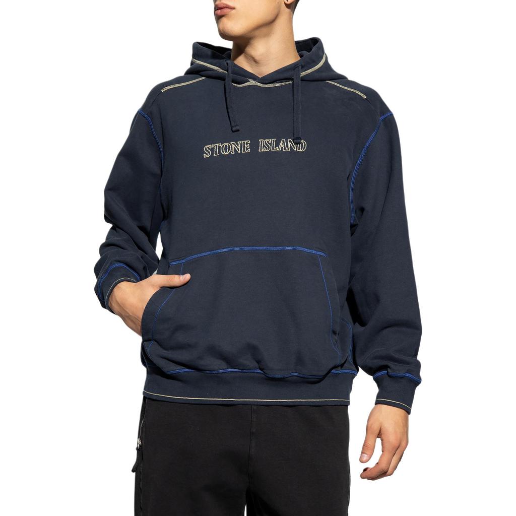 STONE ISLAND Толстовка мужская с капюшоном, свободного кроя, с длинными рукавами, с вышивкой букв, темно-синяя 791560678-V0020