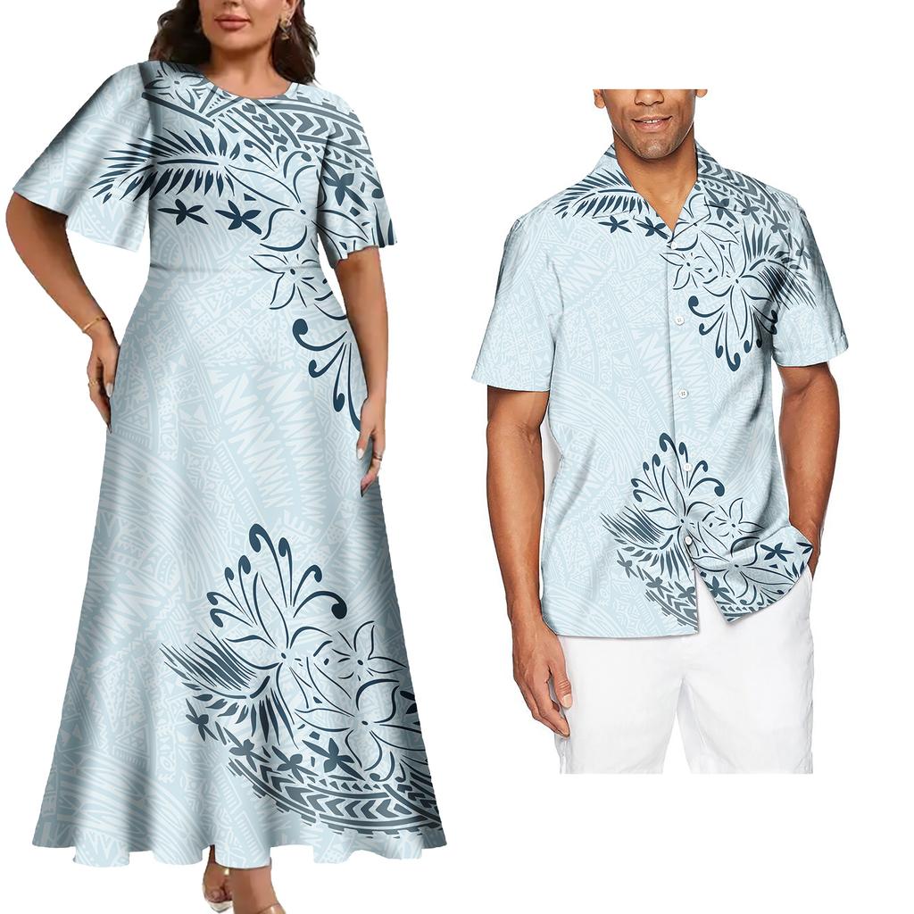 Couple Matching Outfits Women Two Piece Set Evening Dresses Match Man Shirts Customized Polynesian Samoa Tribal Couple Outfits