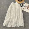 Summer Women Elegant High Waist Mesh Sequined Embroidery Flower Fairy Skirt