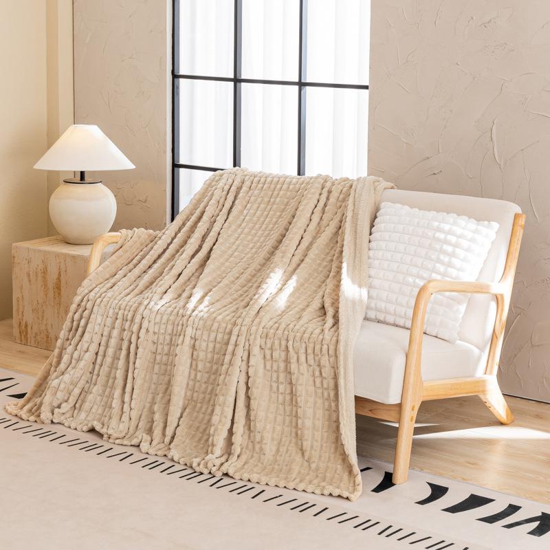 New Luxury Jacquard Taffy Fleece Blanket Solid Color Multi Use Throw for Sofa Office Nap  Air Conditioning