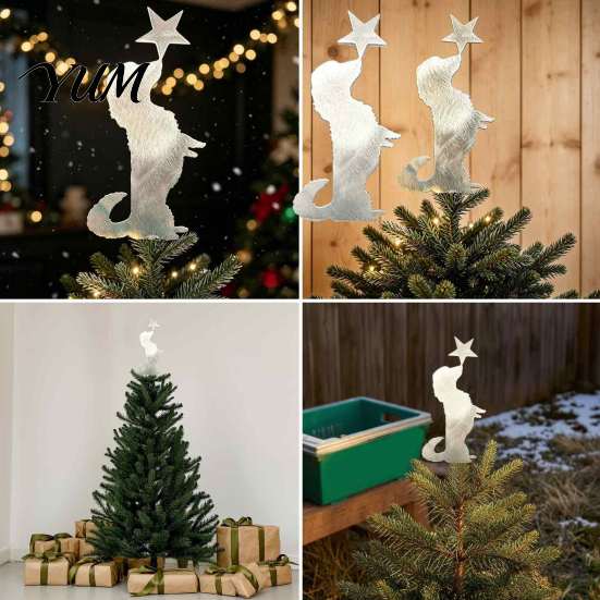 Christmas Tree Finishing Touch Metal Dog Topper, 11.81 Inch Cute Dachshund Topper Reusable Decor Ornament with Star, Holiday Decoration, Gifts