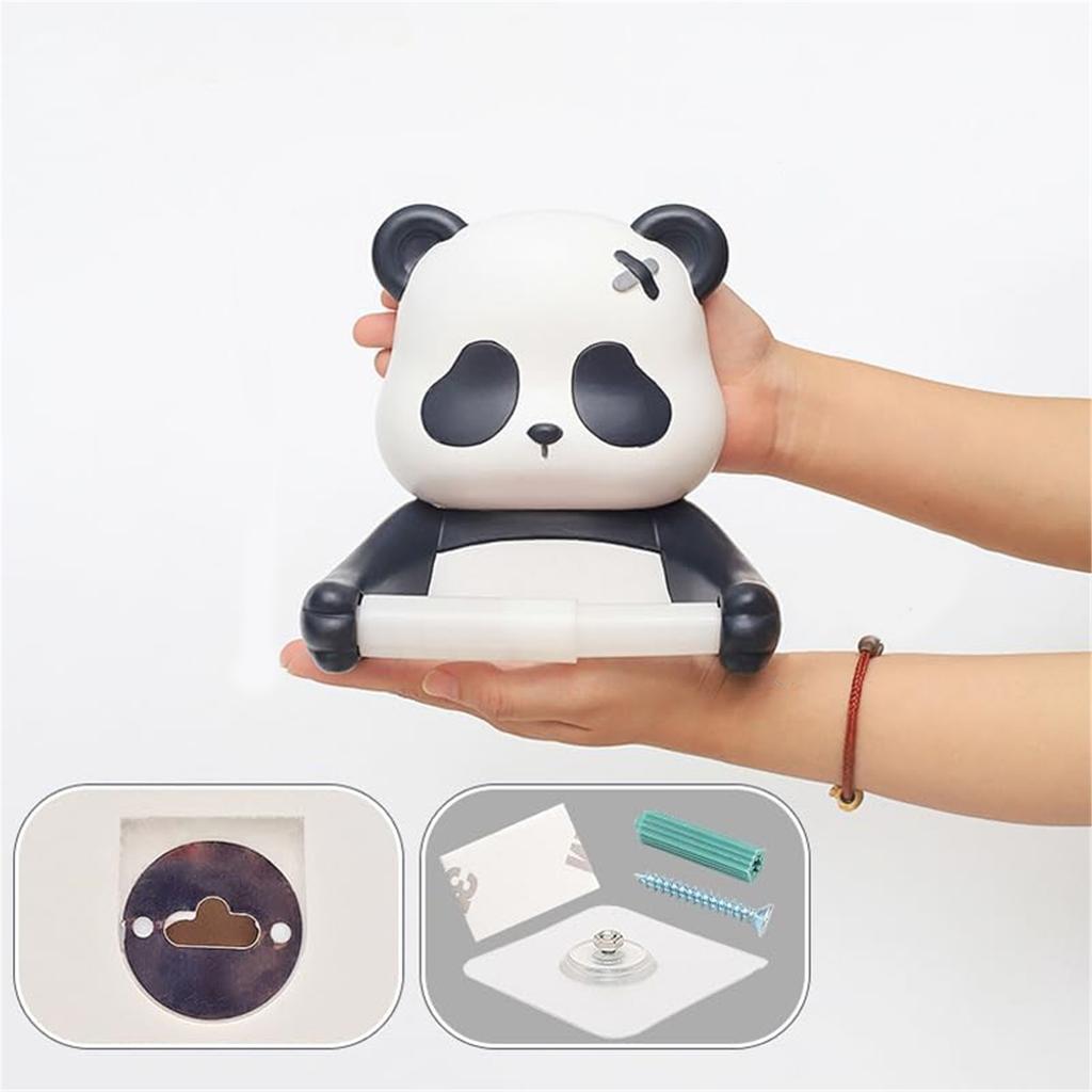 Panda Wall Mounted Toilet Paper Holder No Drilling Required Toilet Paper Roll Holder Rack for Kids Bathroom Decoration