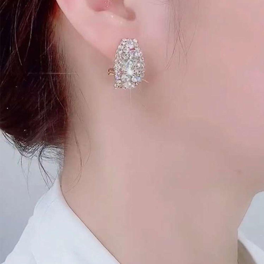 Girl Gift Geometric Crystal C Shaped Stud Earrings Women Earrings Korean Style Earrings Ear Studs