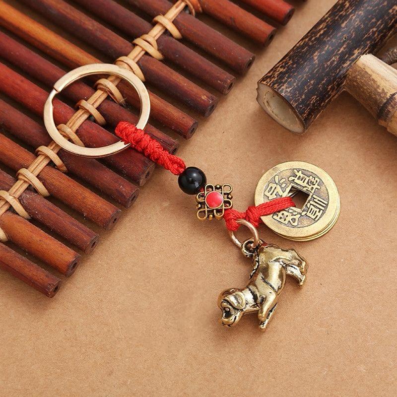 1 шт. сумка кулон латунный зодиакальный кролик тигр императоры деньги брелок с красной веревкой счастливый тигр автомобильный брелок ювелирные изделия аксессуары