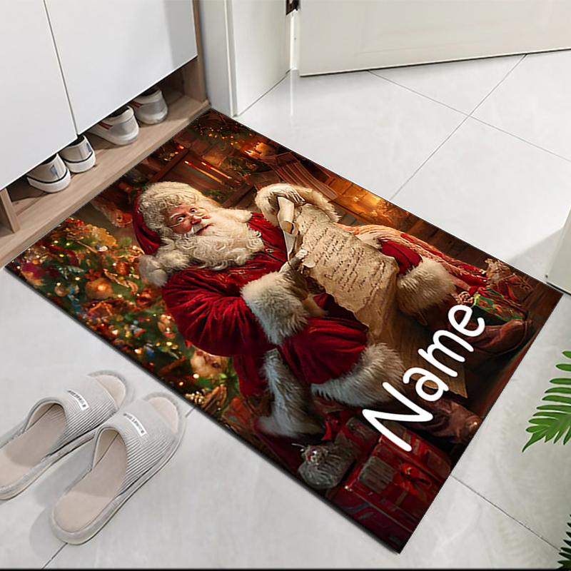 Custom Name Christmas Santa Claus Printed Carpet, for Office Chair Living Room Bedroom Kitchen Room Decor Gifts.