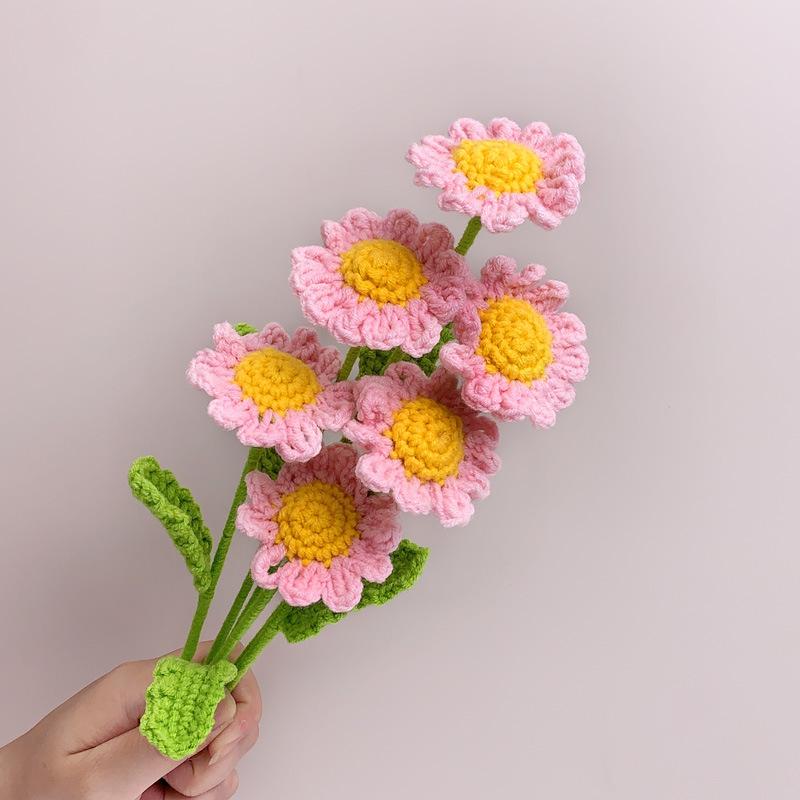 1PC Home Decoration Artificial Daisy Flowers Hand-knitted Crochet Daisy Bouquet Finished
