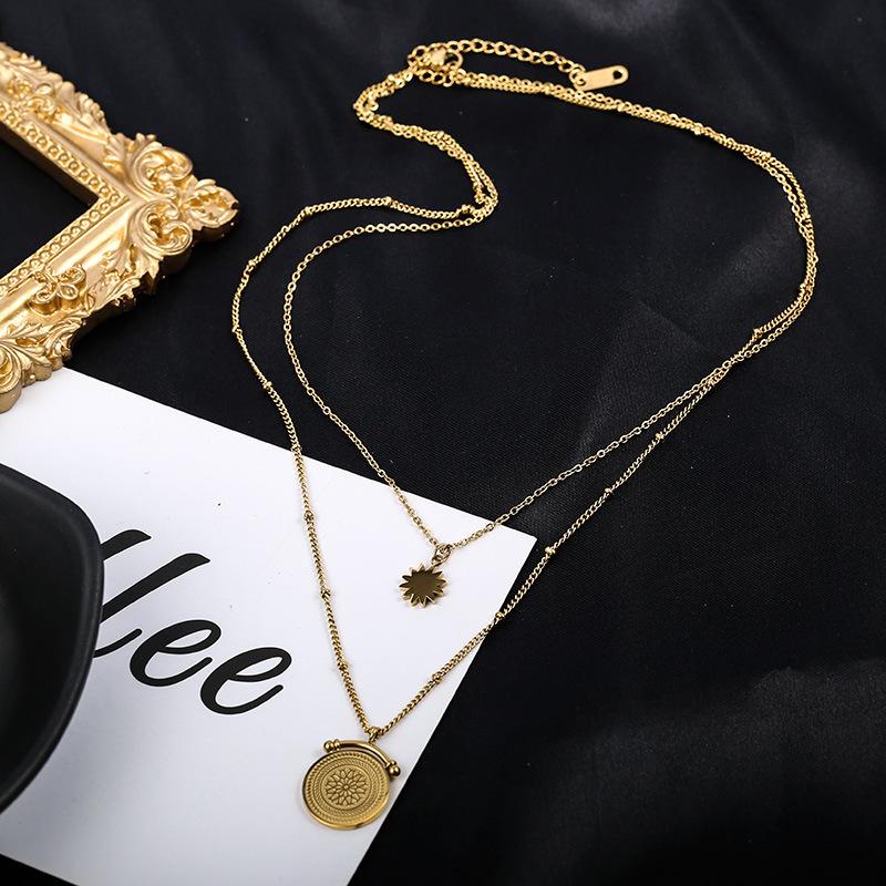 316L Stainless Steel Double Layer Pendant Clavicle Chain Ladies Necklace Festive Party Jewelry Gift Accessories