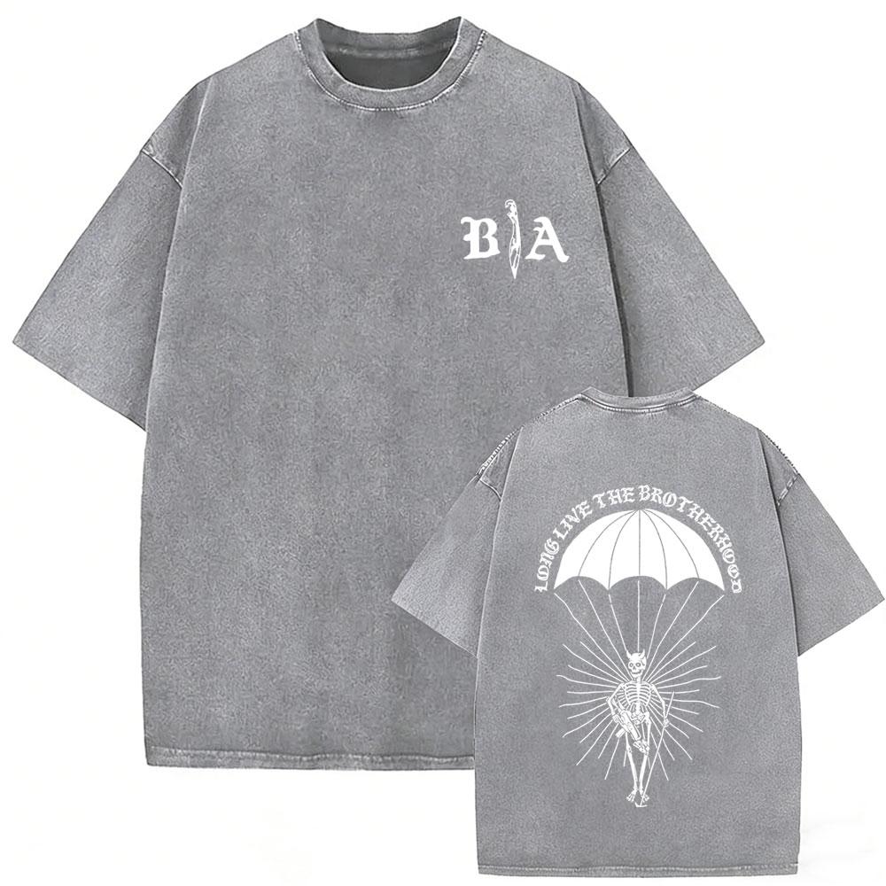 Washed Vintage Brothers in Arms Live Hard Die Once Double Sided Print Tshirt Men Women Casual Retro Cotton T Shirts Streetwear