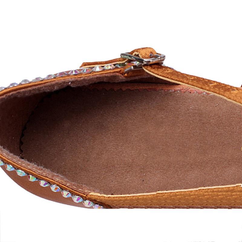 Женская атласная обувь для латинских танцев для девочек, детская танцевальная обувь для бальных танцев и сальсы на низком каблуке со стразами