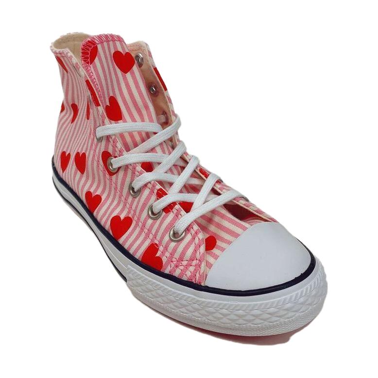 Converse Удобные Универсальные Высокие Кеды из Канваса Детские Кроссовки Розовые в Полоску с Сердечком 663993C