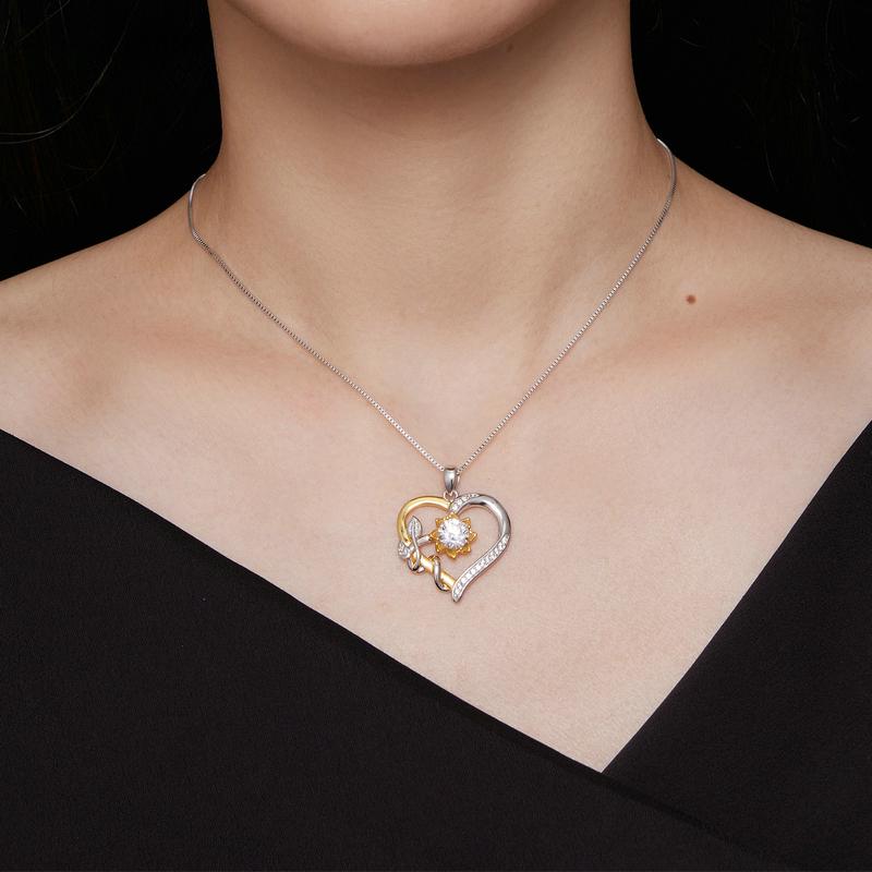 D цвет 1,0 CT Муассанит в форме сердца Подсолнух Ожерелье с подвеской для женщин подарок на день рождения двойной цвет желтое золото 925 серебряные звенья
