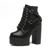 Fashion Fashion Black Boots Women Heel Spring Autumn Lace-up Soft Leather Platform Shoes Woman Party Ankle Boots High Heels Punk