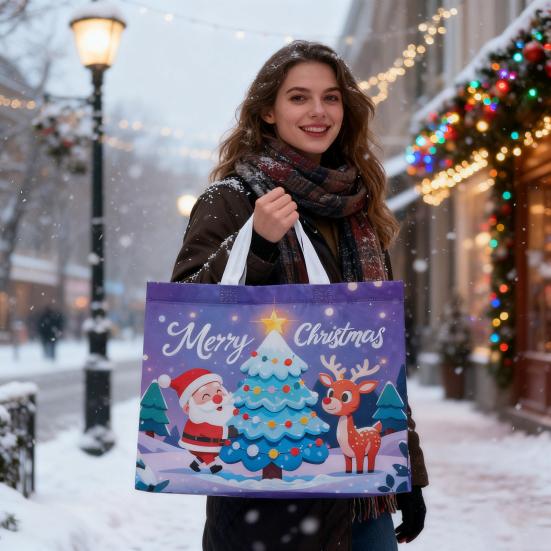Рождественская сумка-тоут с ручками Нетканые подарочные пакеты Большие многоразовые Рождественские пакеты для покупок к Рождеству