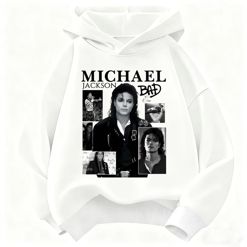 2026 Children Hooded Sweatshirt Michael Jackson Who's Bad Album Portrait Print Pullover Kids Boys Girls Fashion Casual Hoodie