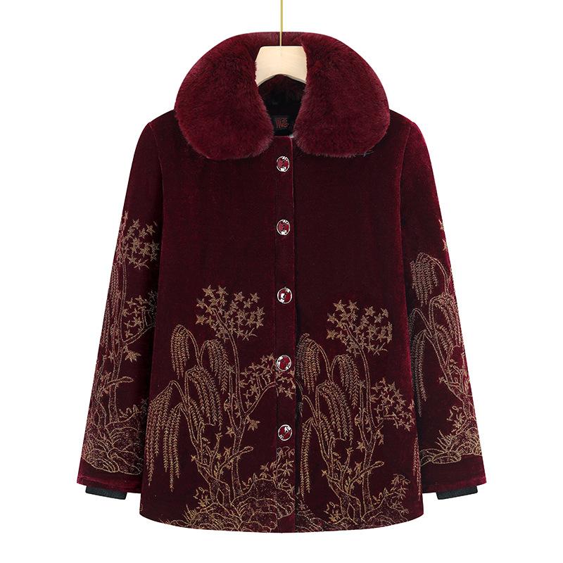 Бабушка зимняя бархатная утолщенная ватная одежда в пожилой матери пальто семидесяти или восьмидесятилетняя жена теплая ватная куртка