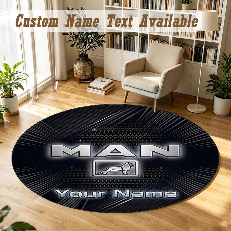 Round Rug Custom NameMAN Truck Pattern Non Slip Carpet Home Floor Decor