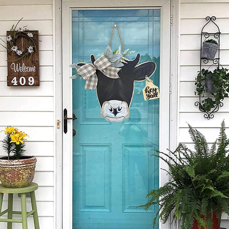 Знак «Голова коровы», вешалка для передней двери, деревенские деревянные подвесные знаки, украшения для крыльца, украшения для дома, кухни, в помещении, на открытом воздухе