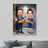 Funny Couple Cartoon Portrait Poster Money CEO Caricature Prints Big Boss Personalized Gift Businessman Office Wall Art Canvas