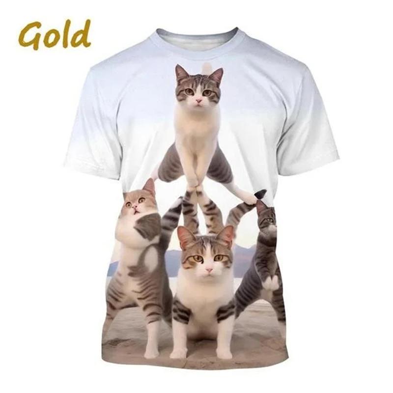2024 Новая модная футболка с принтом кота для мужчин и женщин с коротким рукавом, забавные футболки с принтом животных, детская футболка большого размера Harajuku