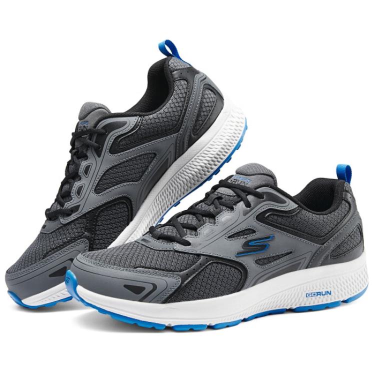 Skechers Удобные Универсальные Низкие Повседневные Беговые Кроссовки Мужские Сникер Серый Черный 220034-CCBK