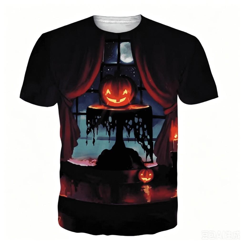 Kids Short Sleeve Tee Ghost Face Pumpkin 3D Print Round Neck For Halloween Party Daily Summer Play