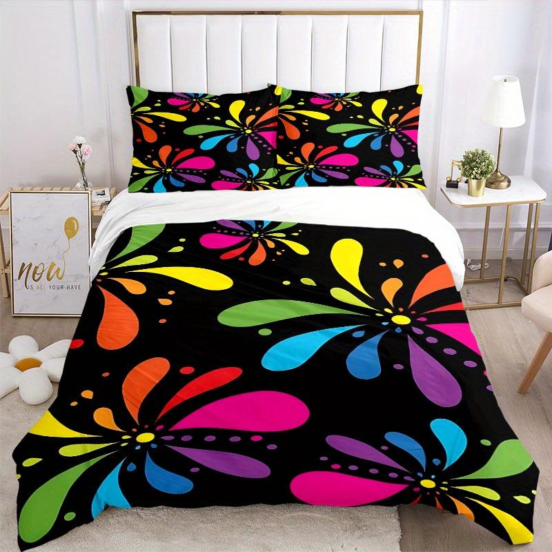 3Pcs Colorful Floral Pattern Printed Bedding Set, Breathable And Soft,(Includes 1 Duvet Cover And 2 Pillowcases, Quilt Not Included) yy250815161