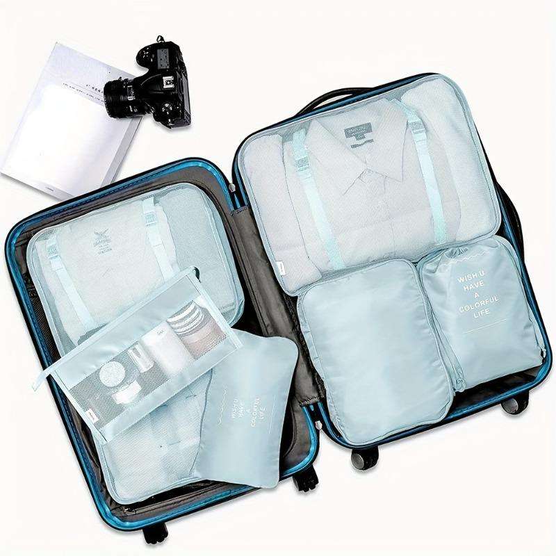 7Pcs/set Travel Luggage Packing Organizers Set With Toiletry Bag, Clothing Classification Storage Bag